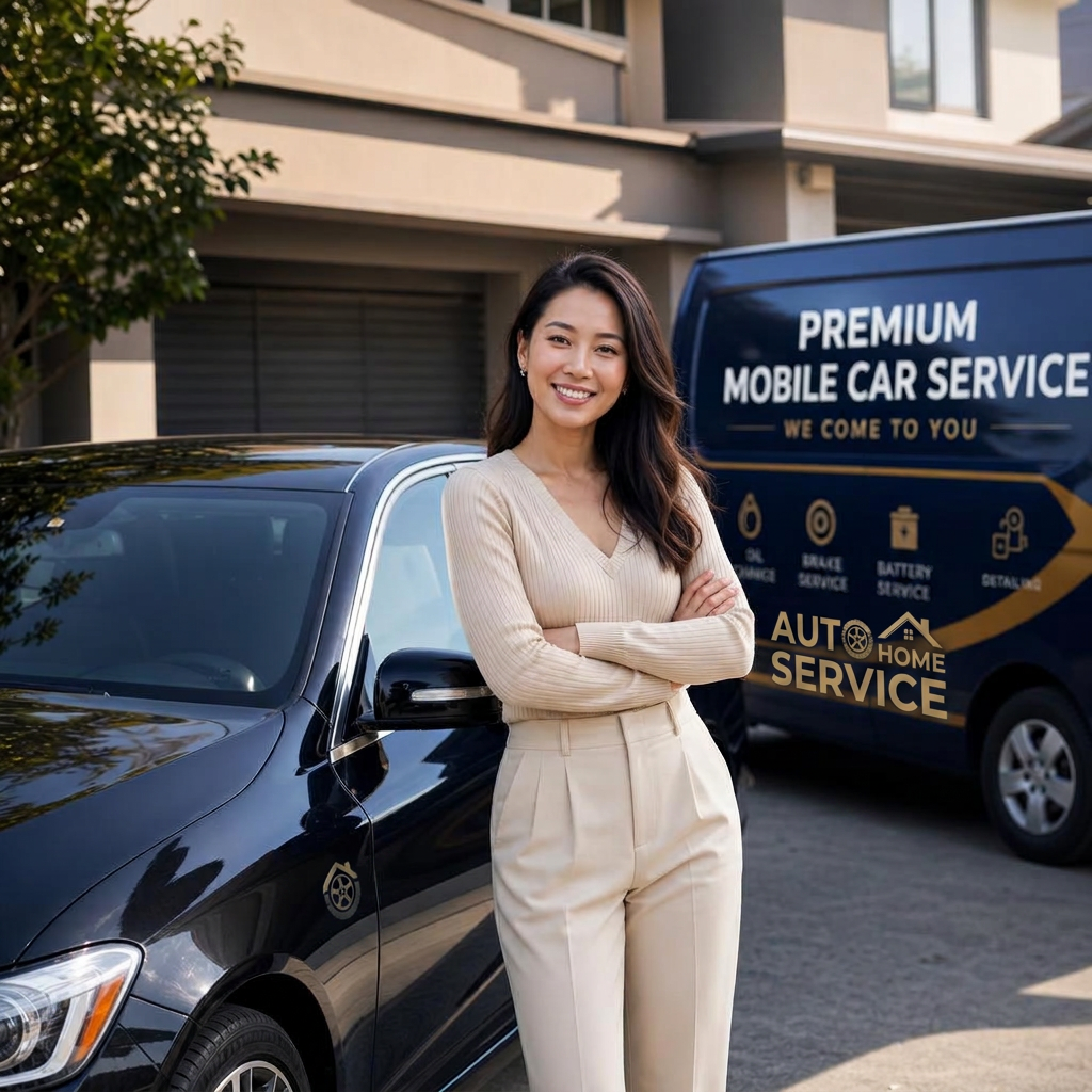 Pelanggan wanita puas dengan layanan Auto Home Service di rumahnya